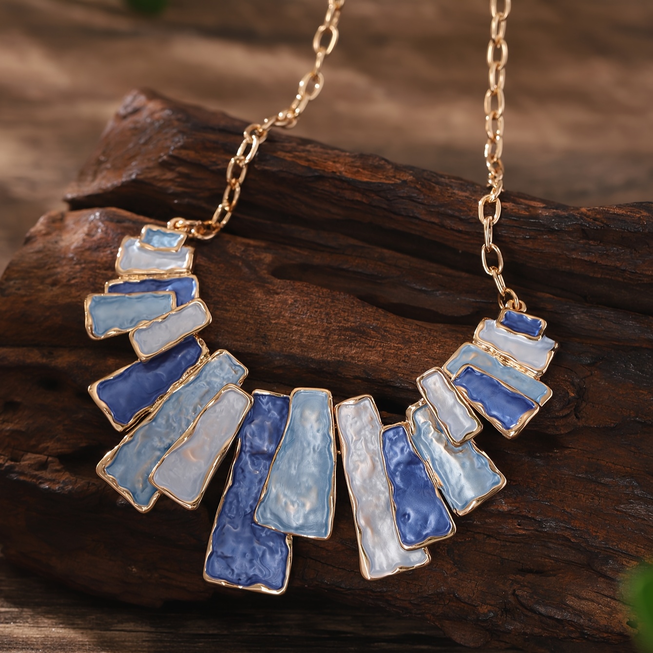 Geometric Japanese Earrings & Khaki Necklace Set